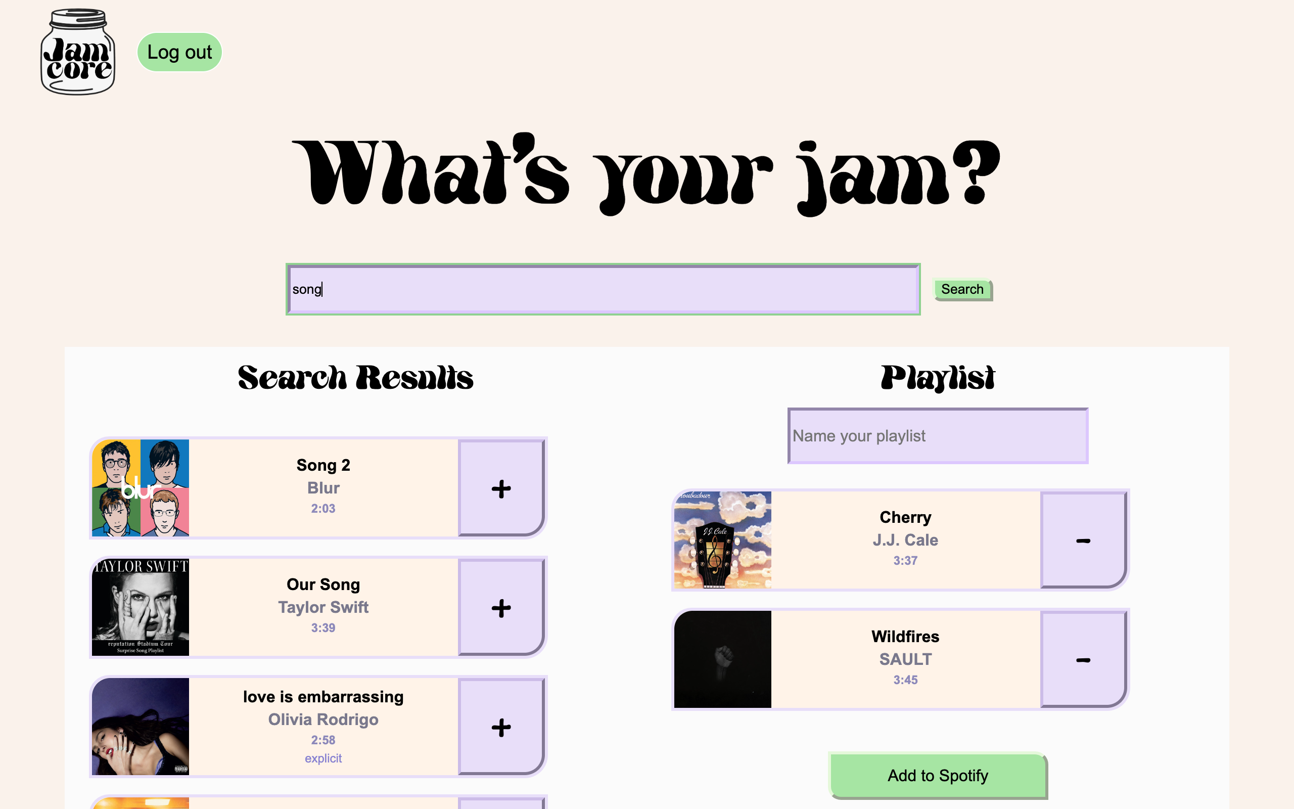 Screenshot of Tess' Jamcore project.