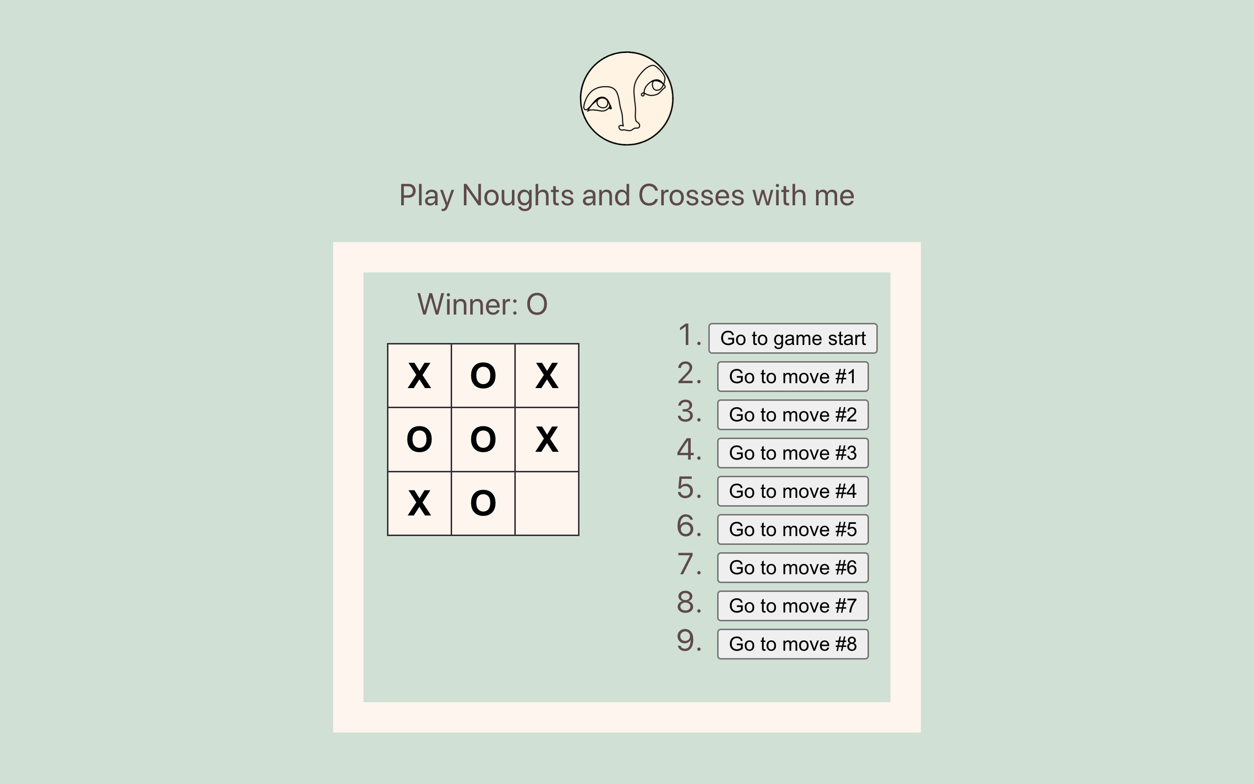 Screenshot of Tess's naught's and crosses project.